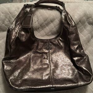 Coach shoulder bag metallic gray.